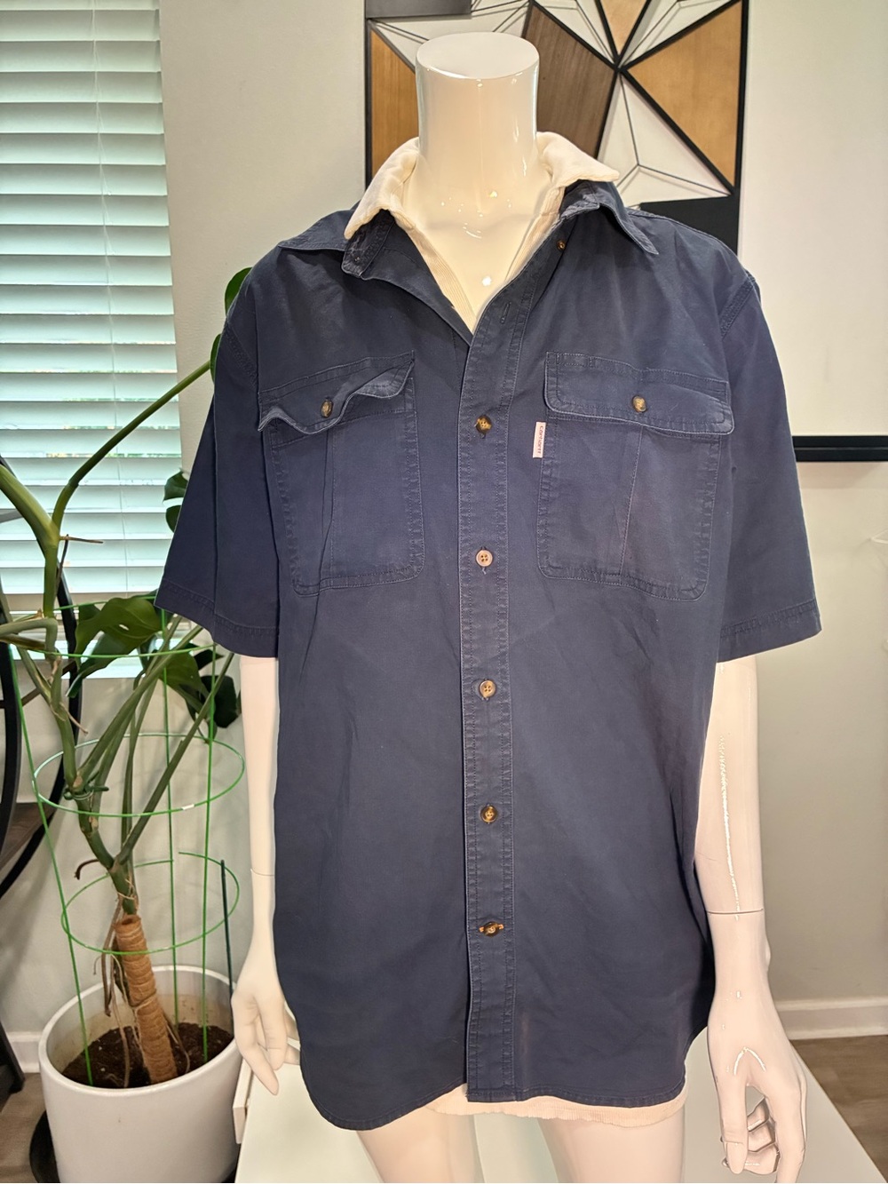 Carhartt Navy Short-Sleeve Button-Down Work Shirt